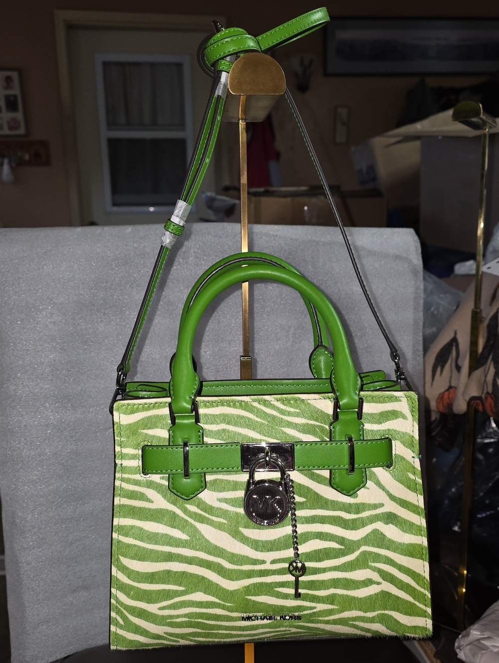 Michael Kors Hamilton Green Zebra Calf Hair Leather Satchel/crossbody Nwt
